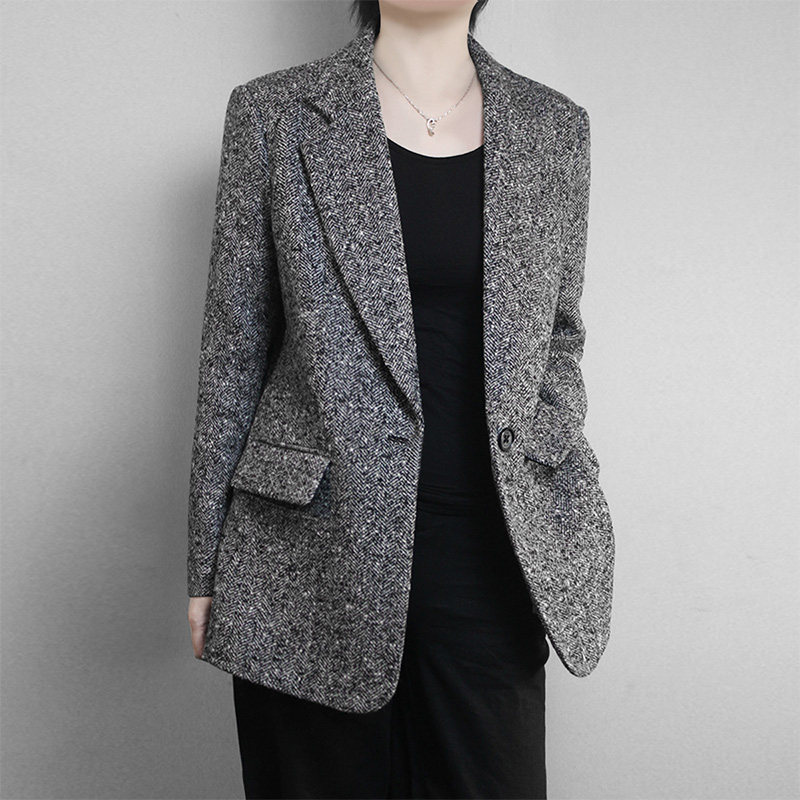 羊毛呢西装外套女秋冬新款人字纹廓形宽松毛呢外套,女装/女士精品,西装,淘宝优惠券,粉丝福利购,淘宝优惠卷