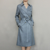 鹿皮绒双排扣中长款 通勤外套 系带收腰风衣女2025春秋新款