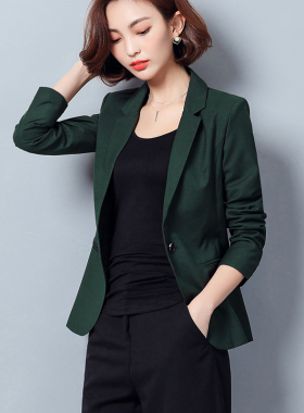 2026春秋新款小西装外套修身长袖休闲西服职业时尚墨绿色女士上衣