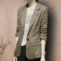 Cotton and linen small suit jacket, a light and elegant style for spring, autumn and summer. Cotton and linen suit with three-quarter sleeves, a large-sized casual top for women thumbnail 8