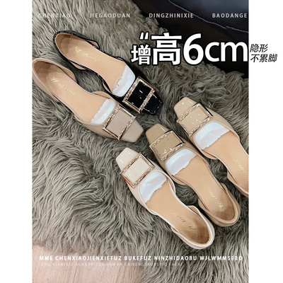 不累脚！法式方头内增高6CM玛丽珍鞋女2025新款浅口侧空温柔单鞋