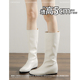 新款 内增高5CM 不累脚米白色圆头靴子2025冬季 小个子套筒中筒靴女