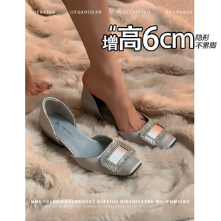 不累脚!内增高6CM水钻玛丽珍鞋2026新款小个子一脚蹬中空单鞋女