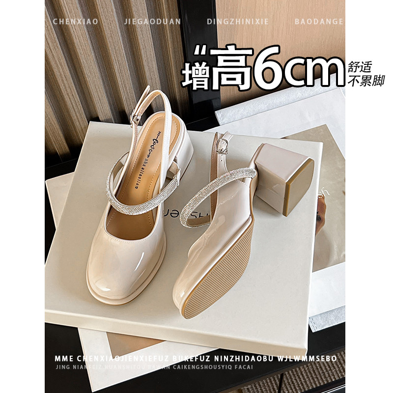 不累脚！增高6CM圆头玛丽珍鞋2026春夏新款小个子后空粗跟单鞋女