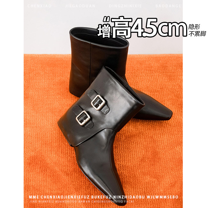 小个子！内增高4.5CM马丁靴2025秋冬新款英伦风皮带扣靴子短靴女