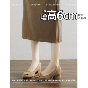 内增高6CM！不累脚绒面棕色玛丽珍鞋2026秋冬新款一脚蹬单鞋女