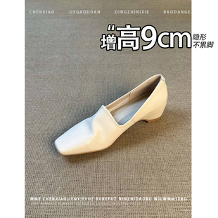 不累脚！小个子内增高9CM法式浅口单鞋女2026秋新款一脚蹬玛丽珍
