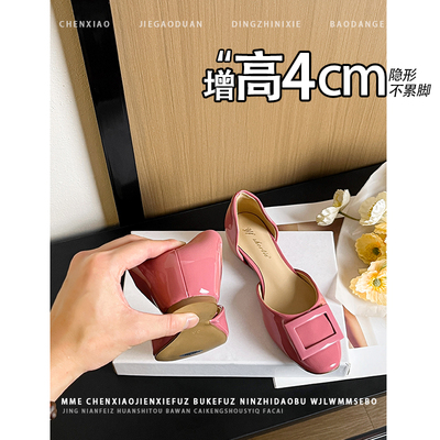 不累脚！内增高4CM方头侧空玛丽珍鞋2026春夏新款一脚蹬单鞋女