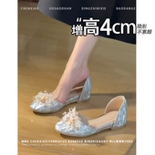 不累脚 女 一脚蹬单鞋 隐形内增高4CM银色侧空玛丽珍鞋 2026春新款