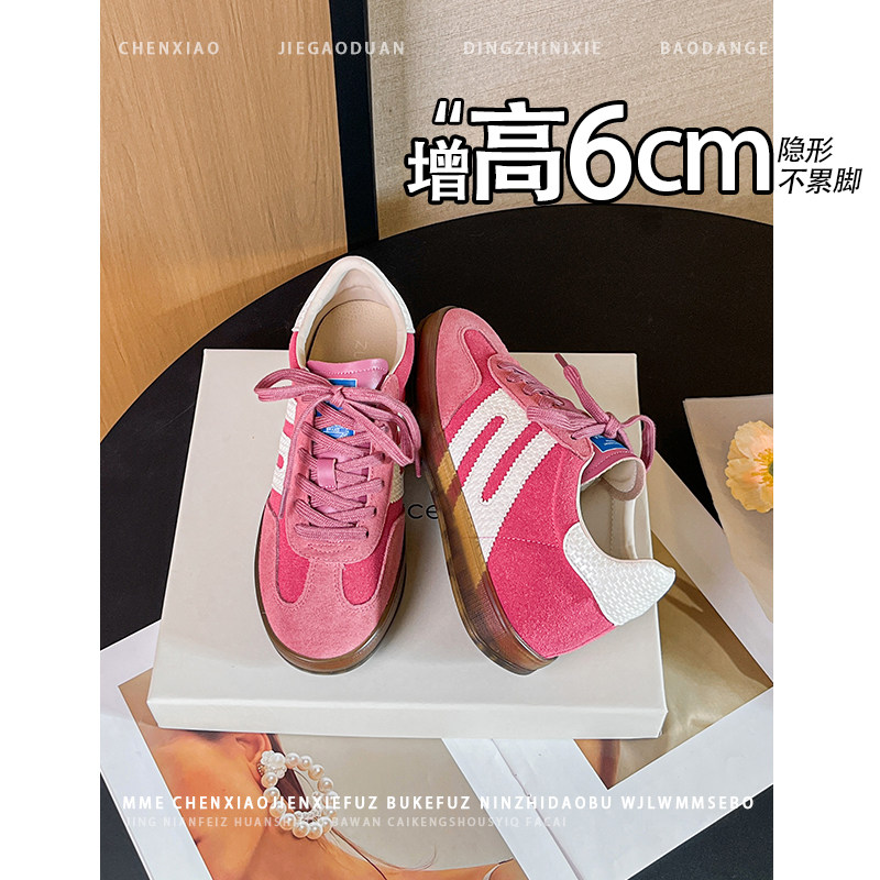 不累脚！隐形内增高6CM圆头深口德训鞋2026新款小个子系带女鞋