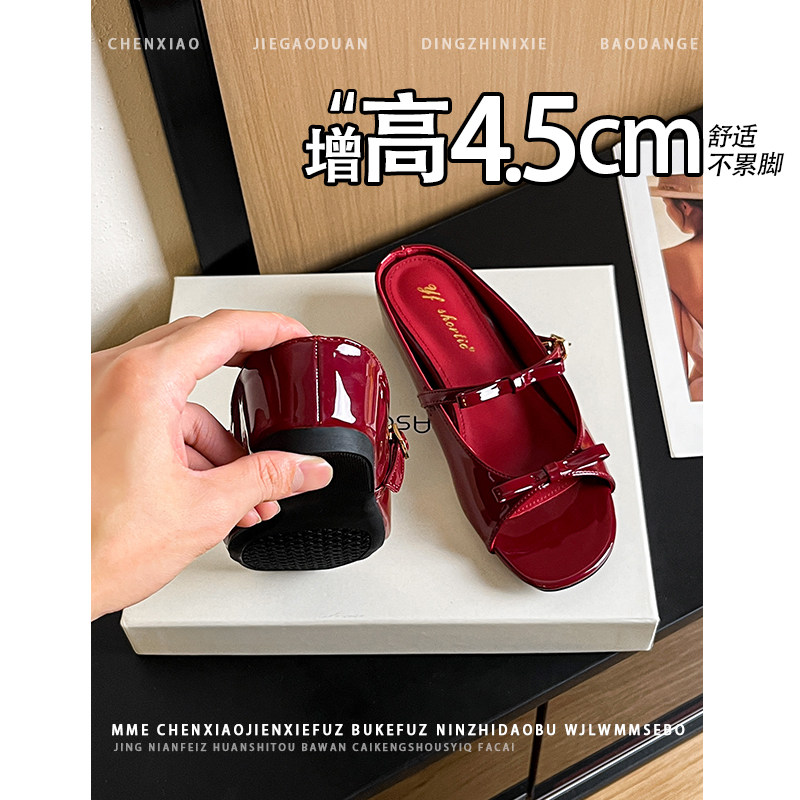 不累脚!增高4.5CM圆头蝴蝶结半拖2026春夏新款露趾凉鞋单鞋女