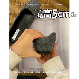 不累脚！小个子内增高浅口单鞋2025春夏冬季灰色芭蕾玛丽珍单鞋女