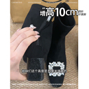 内增高10CM！不累脚绒面水钻扣方头粗跟靴子女2025冬季新款短靴