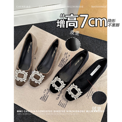 增高7CM！不累脚加绒玛丽珍中跟女鞋2025冬季新款套脚粗跟单鞋