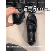 黑色蝴蝶结浅口单鞋 不累脚 小个子内增高5CM玛丽珍2025新款 女