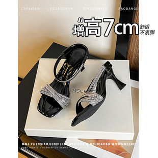 小个子套脚高跟鞋 2026春夏新款 女 增高7cm方头露趾凉鞋 不累脚