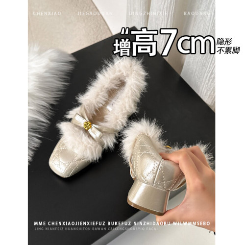 隐形内增高7CM！小个子蝴蝶结玛丽珍单鞋2026春新款套脚高跟鞋女