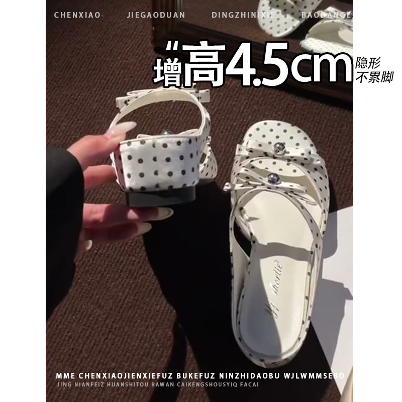 不累脚!增高4.5CM蝴蝶结玛丽珍半拖2026新款小个子露趾单鞋女