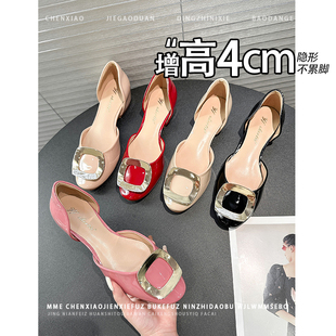 女 不累脚 隐形内增高4CM玛丽珍鞋 2025秋新款 浅口一脚蹬中空单鞋