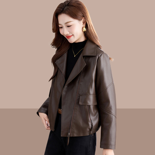 棕色皮衣外套女小个子2025新款春秋洋气加绒pu皮夹克休闲短款上衣