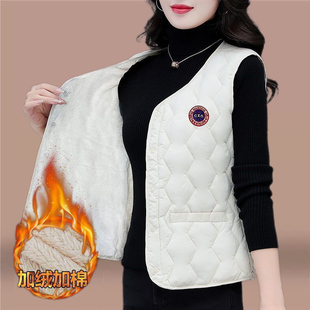 百搭内胆 v领坎肩修身 2025新款 秋冬羽绒棉马甲女加绒保暖背心短款