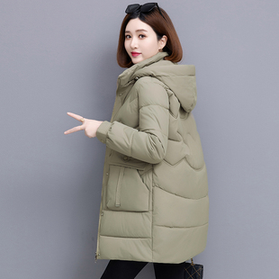 羽绒棉服女士中长款2024冬季新款连帽加厚保暖棉袄外套女棉服