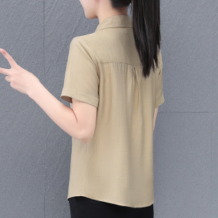 新款 女纯色夏季 百搭中年妈妈装 上衣显瘦气质小衫 衬衣 短袖 时尚 衬衫