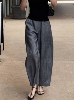 高级灰色休闲裤夏季新款女裤慵懒宽松小个子直筒弯刀时尚阔腿裤