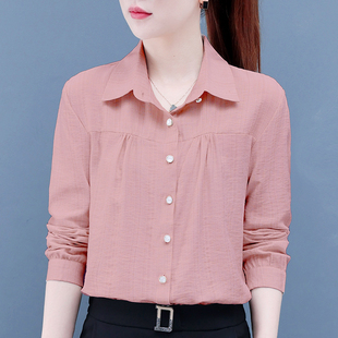 女春秋季 衬衫 新款 洋派上衣宽松显瘦休闲长袖 百搭时尚 纯色气质衬衫