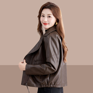 棕色皮衣外套女小个子2025新款春秋洋气加绒pu皮夹克休闲短款上衣