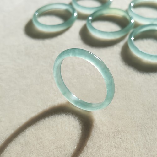 温柔风极细冰种蓝水翡翠玉戒指