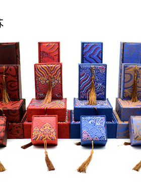 亚麻布手镯2.0佛珠盒挂件吊坠盒项链戒指盒子珠宝首饰包装盒木盒