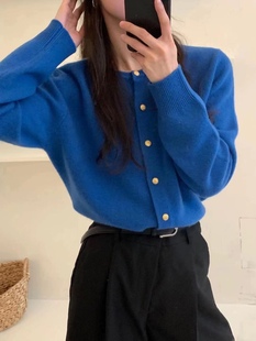 女糖果色小金扣羊毛针织开衫 韩国东大门2023秋冬款 外套 现货 egg