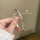 时尚 小众足银9999Lucky幸运纯银手镯手环可推拉女银镯子新年礼物