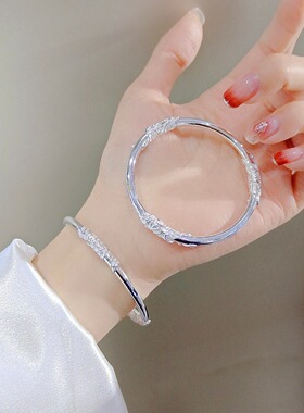 繁花似锦纯银手镯足银9999闭口银手环送女友生妈妈母亲节生日礼物