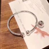 女纯银手镯9999足银手镯天籁之音对珠光面银饰铃铛镯子饰品送女友