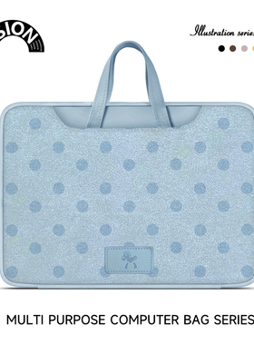 V-SION蓝色翻毛波点笔记本重磅电脑包适用于苹果macbook15点6寸手提包小新air13华为matebook联想女14内胆包