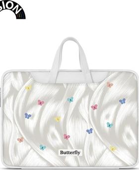 V-SION流体蝴蝶插画笔记本重磅电脑包适用于苹果macbook15点6寸手提包小新air13华为matebook联想女14内胆包