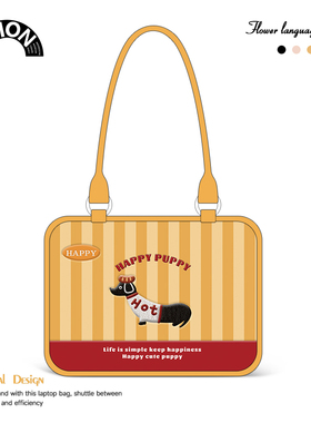 V-SION黄色条纹笔记本重磅托特电脑包女2024款手提适用于苹果macbook15.6小新air13华为matebook联想14内胆包