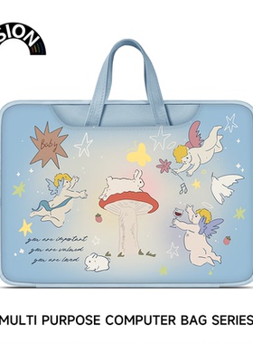 VISION蓝色守护天使笔记本电脑包手提适用苹果macbook15点6寸小新air13.3华为matebook联想女14内胆pro保护套