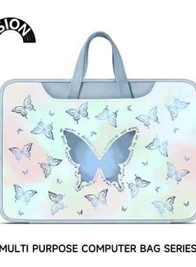 V-SION蓝色蝴蝶笔记本电脑包手提适用苹果macbook15点6寸小新air13.3华为matebook联想女14内胆包pro保护套