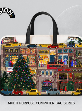 VISION圣诞插画笔记本电脑包手提适用苹果macbook15点6寸小新air13.3华为matebook联想女14内胆包pro保护套