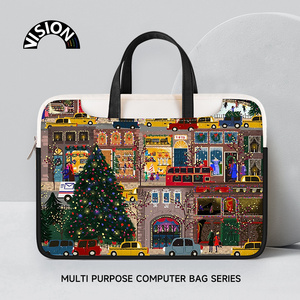 VISION圣诞插画笔记本电脑包手提适用苹果macbook15点6寸小新air13.3华为matebook联想女14内胆包pro保护套