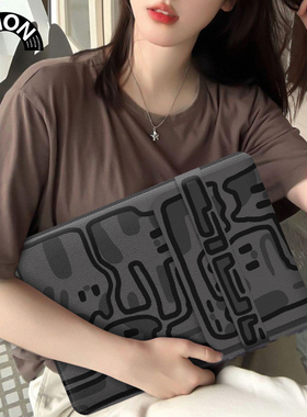 V-SION黑色线条笔记本内胆包女无磁适用华为matebook14寸平板电脑保护套联想小新13苹果macbook15翻盖内胆包