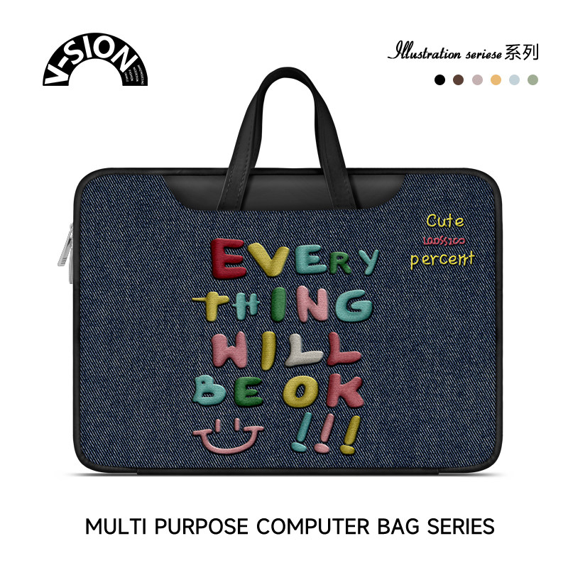 唯鑫V-SION英文牛仔笔记本重磅电脑包适用于苹果macbook15点6寸手提包小新华为matebook联想女14内胆包