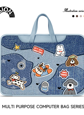 唯鑫V-SION牛仔小狗笔记本重磅电脑包适用于苹果macbook15点6寸手提包小新华为matebook联想女14内胆包