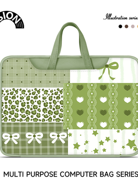 唯鑫V-SION绿色油画笔记本重磅电脑包适用于苹果macbook15点6寸手提包小新华为matebook联想女14内胆包