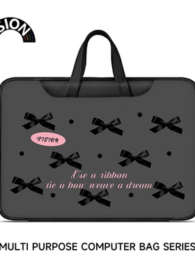 V-SION黑色蝴蝶结笔记本电脑包女士新款手提适用苹果macbook15点6寸小新air13.3华为联想14内胆包pro保护套