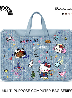 唯鑫V-SION牛仔猫猫笔记本重磅电脑包适用于苹果macbook15点6寸手提包小新华为matebook联想女14内胆包