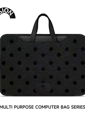 V-SION黑色百搭波点笔记本重磅电脑包适用于苹果macbook15点6寸手提包小新air13华为matebook联想女14内胆包